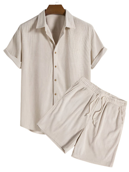 Trendy men's summer set with striped design - Beach Style