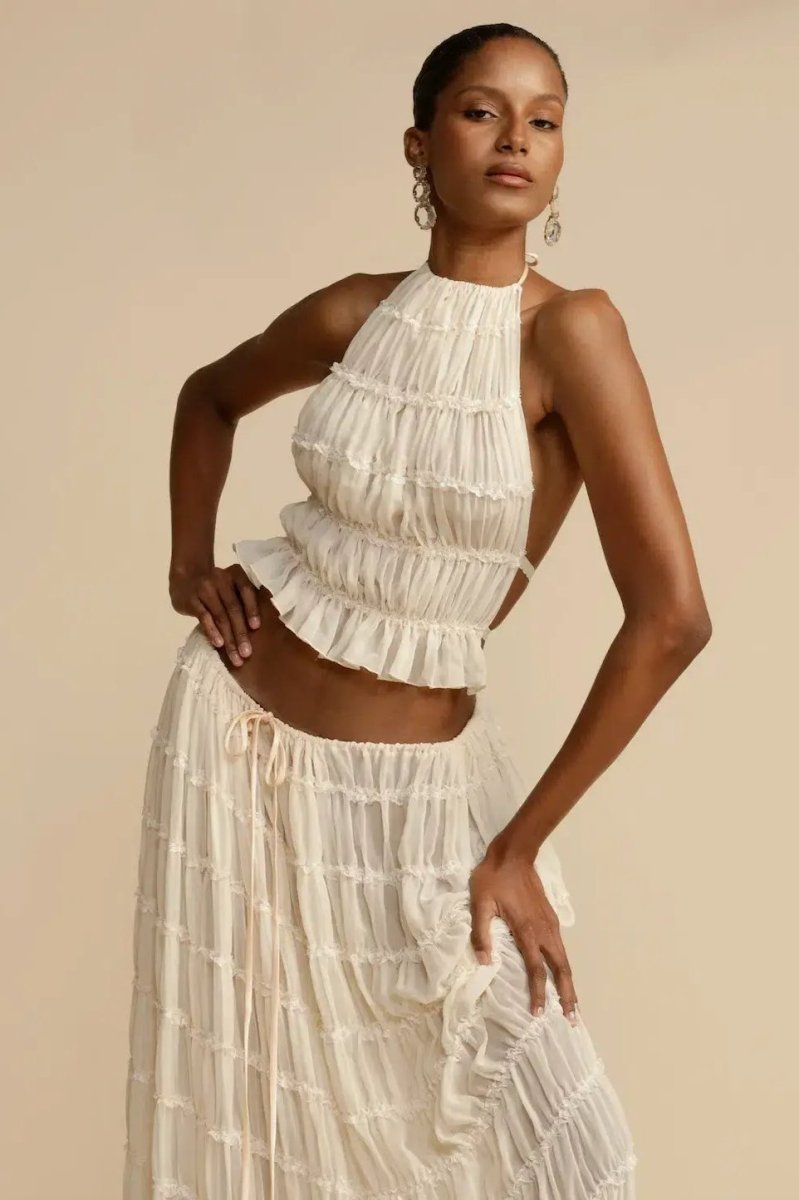 Trendy ladies' summer two-piece with halter top & maxi skirt – Lorena