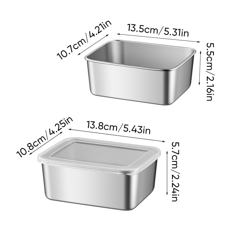 Diagram of an open steel container and a lidded one, with length, width and height dimensions marked in centimetres and inches. 11
