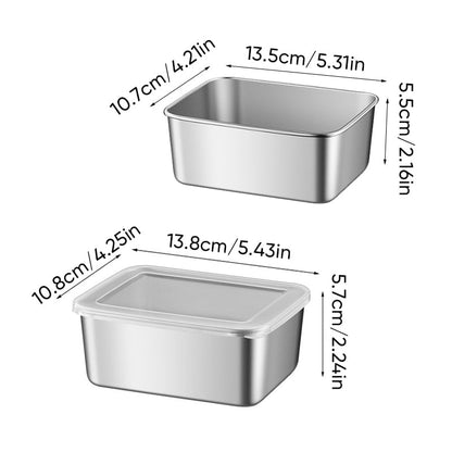 Diagram of an open steel container and a lidded one, with length, width and height dimensions marked in centimetres and inches. 11