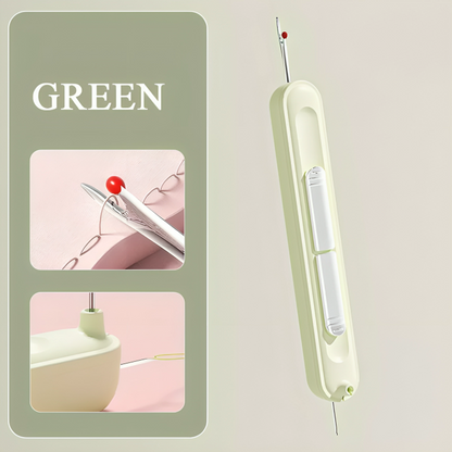 Green version of the tool shown full length, with two small insets of ripping and threading 7