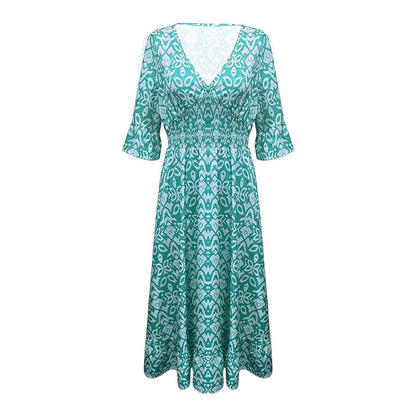 Long Floral Dress with V-neck – Liora