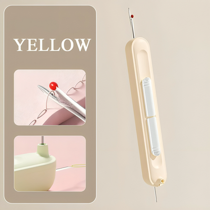 Yellow version of the tool shown full length, with two small insets of ripping and threading 8