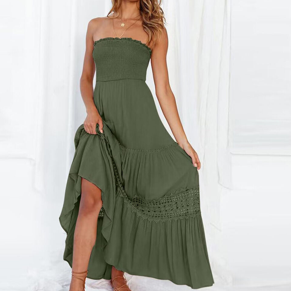Off-the-shoulder maxi dress with lace details – Isaline
