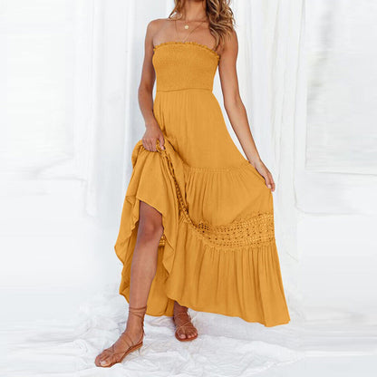 Off-the-shoulder maxi dress with lace details – Isaline