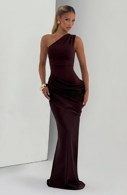 Abbey One-Shoulder Satin Maxi Dress 9