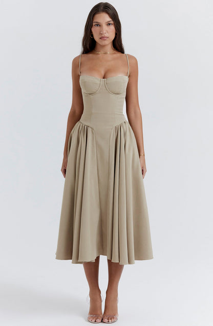Stylish summer dress with spaghetti straps and a waist cinch – Mira