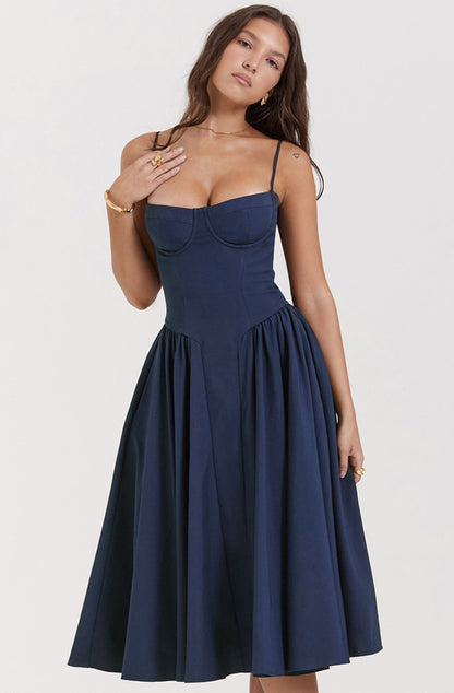 Stylish summer dress with spaghetti straps and a waist cinch – Mira
