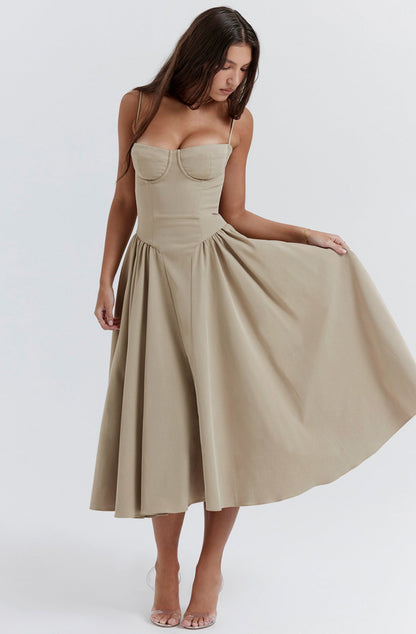 Stylish summer dress with spaghetti straps and a waist cinch – Mira