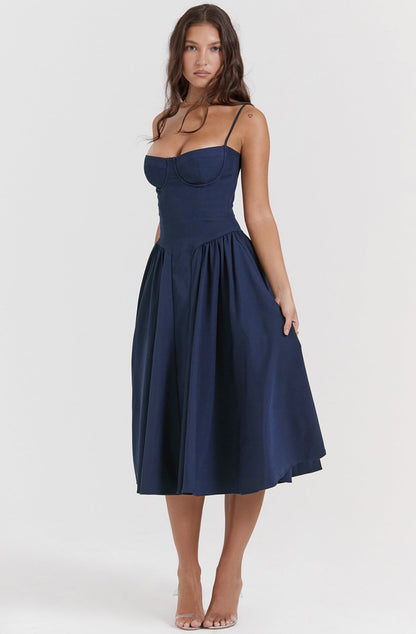 Stylish summer dress with spaghetti straps and a waist cinch – Mira