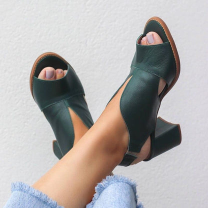 Women’s leather sandals with heel & comfort footbed – Selina