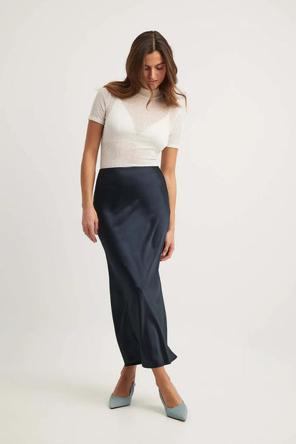 Satinette ladies' skirt with high waist – Elena