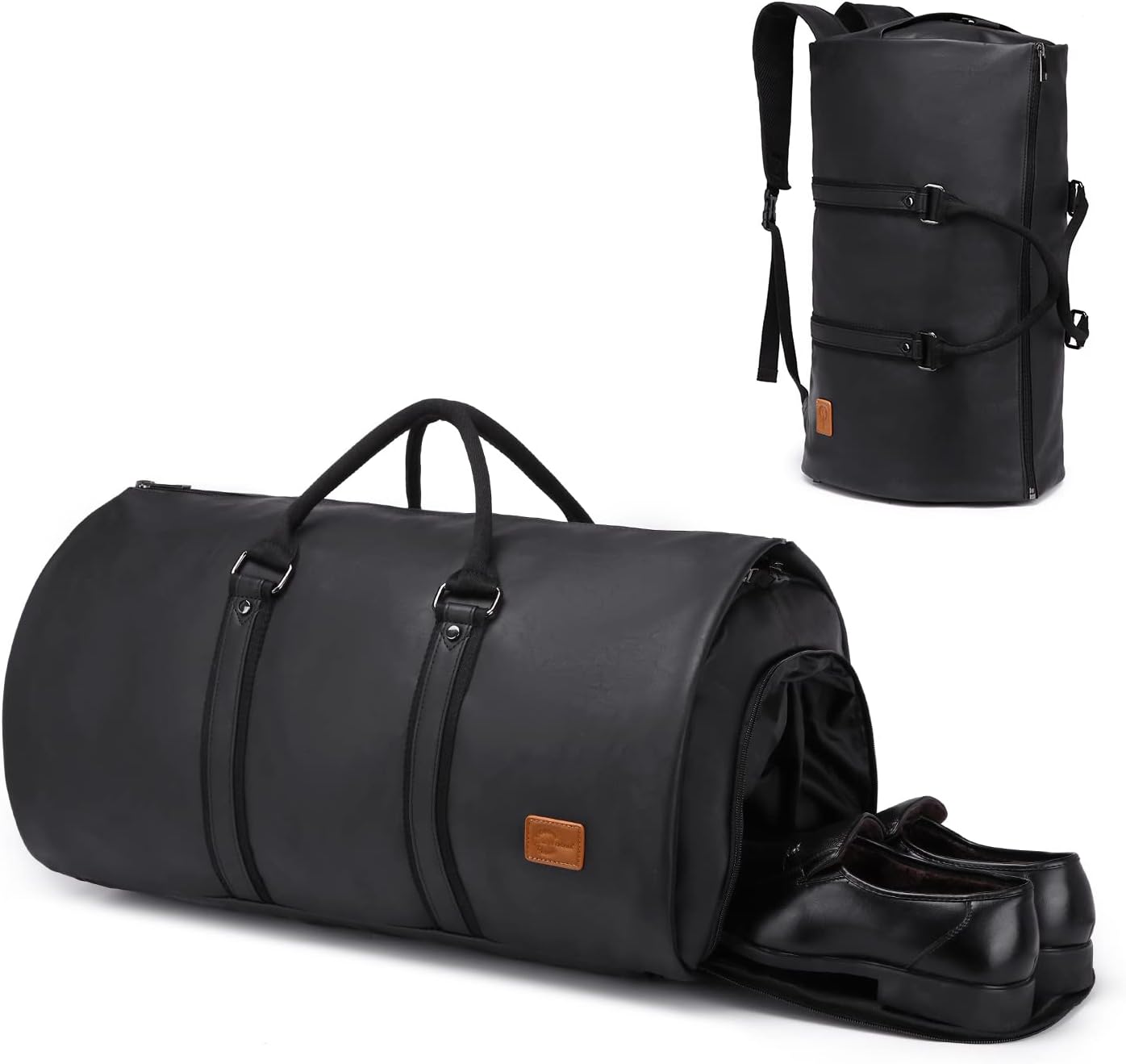 Convertible PU-leather garment duffel – hand-luggage weekender travel bag