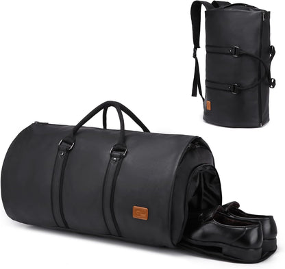 Convertible PU-leather garment duffel – hand-luggage weekender travel bag