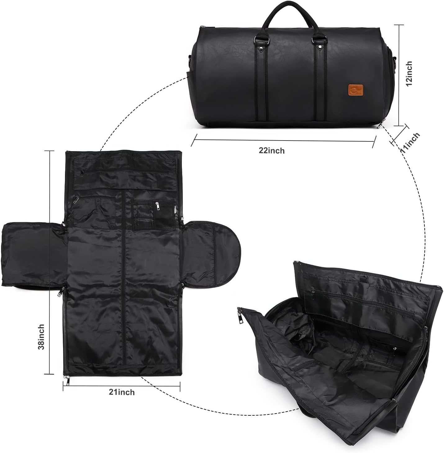 Convertible PU-leather garment duffel – hand-luggage weekender travel bag