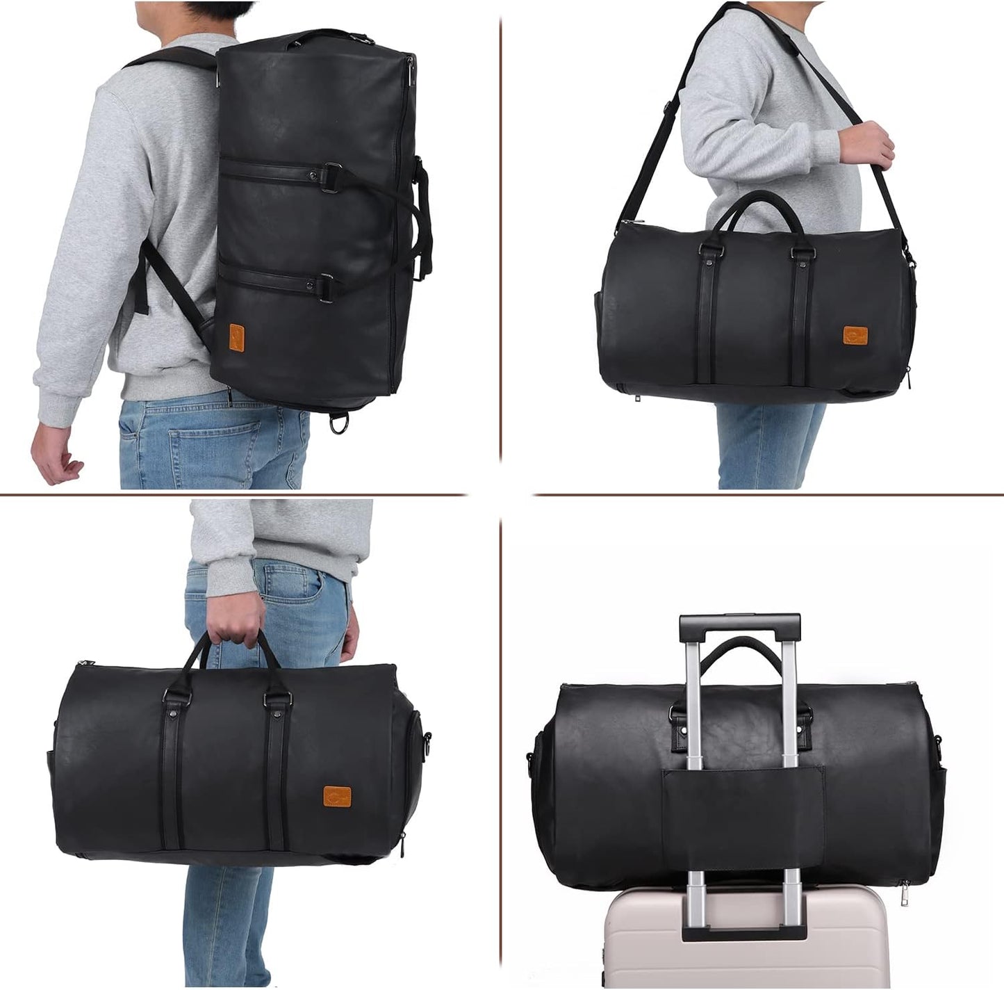 Convertible PU-leather garment duffel – hand-luggage weekender travel bag
