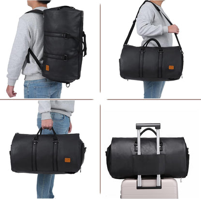 Convertible PU-leather garment duffel – hand-luggage weekender travel bag