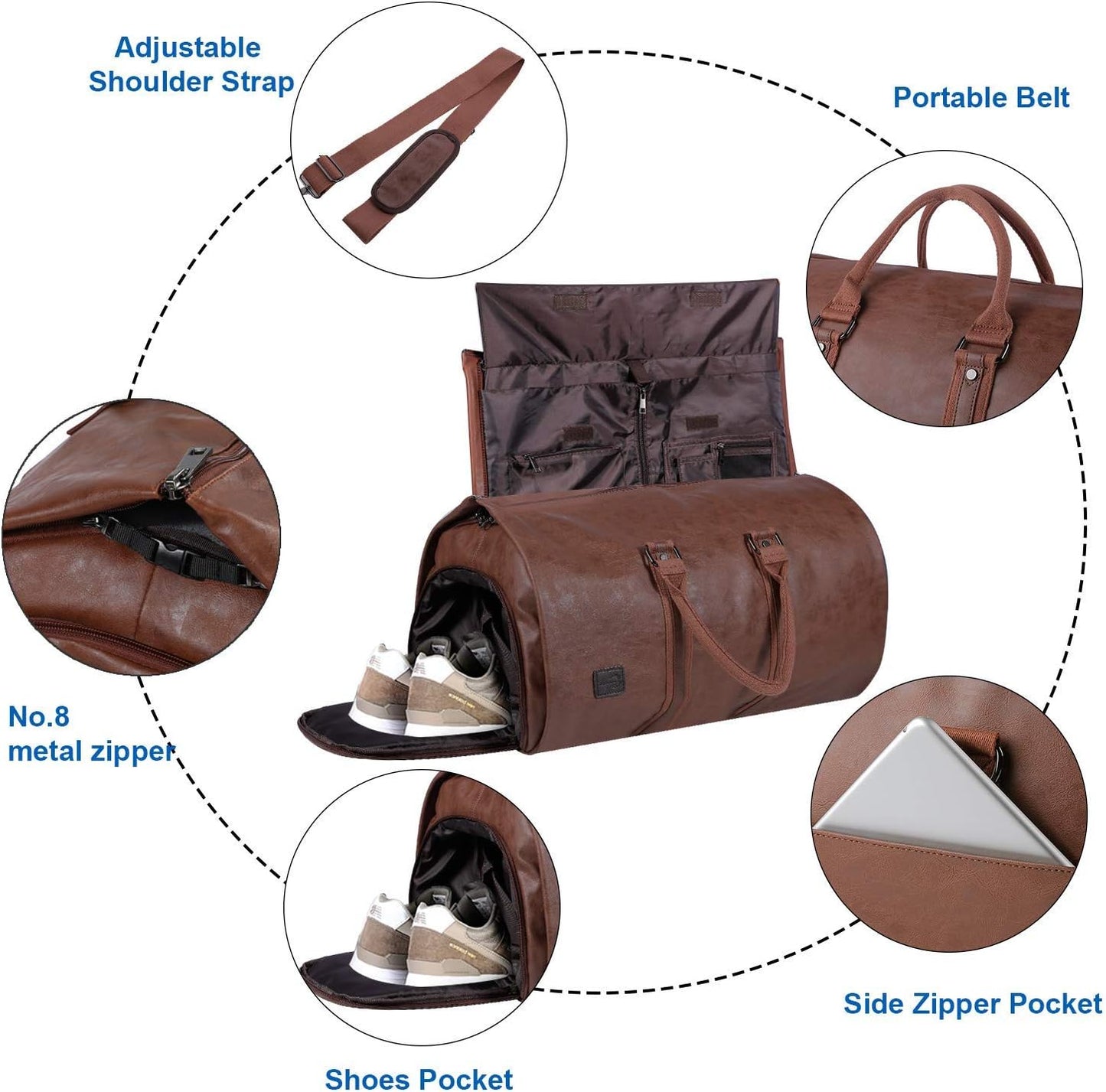 Convertible PU-leather garment duffel – hand-luggage weekender travel bag