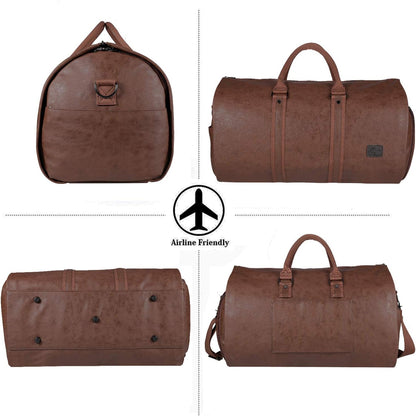 Convertible PU-leather garment duffel – hand-luggage weekender travel bag