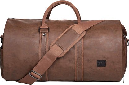 Convertible PU-leather garment duffel – hand-luggage weekender travel bag