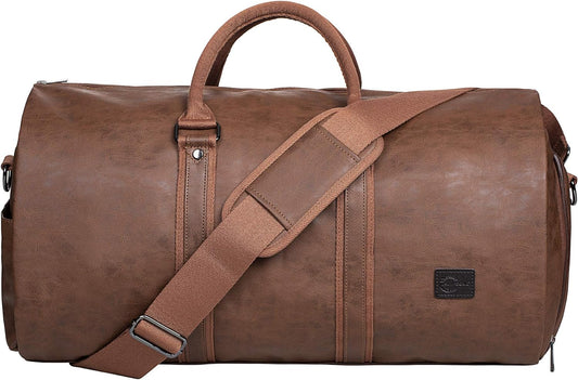 Convertible PU-leather garment duffel – hand-luggage weekender travel bag