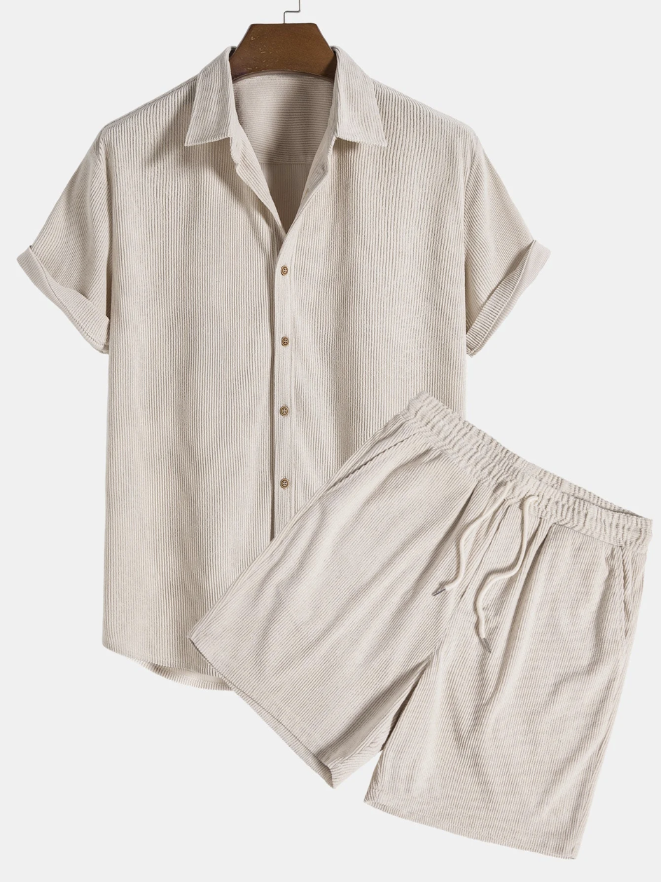 Stylish men's summer set with shirt and cord shorts - SommerKern