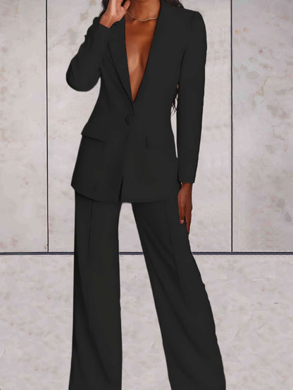 Ladies' business two-piece set with blazer & wide-leg trousers – Emilia