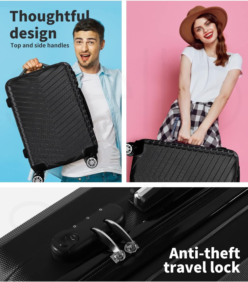 Compact carry-on suitcase with hard shell and 360° spinner wheels – Black