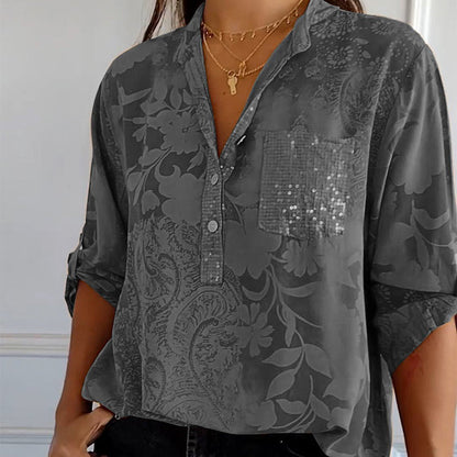 Autumnal women's top with V-neck and button placket – Amaya