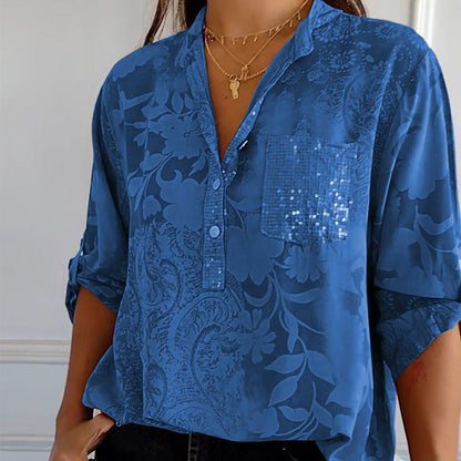 Autumnal women's top with V-neck and button placket – Amaya