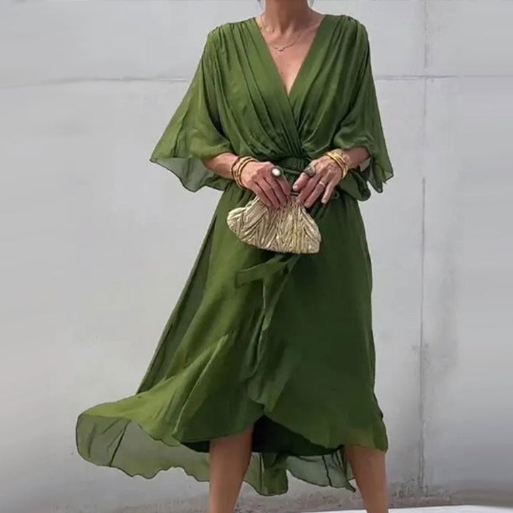 Fallaway Maxi Dress with V-Neck – Elara