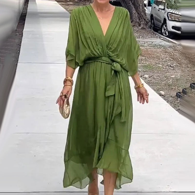 Fallaway Maxi Dress with V-Neck – Elara