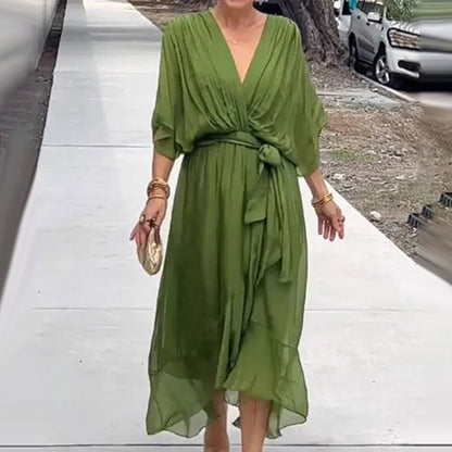 Fallaway Maxi Dress with V-Neck – Elara
