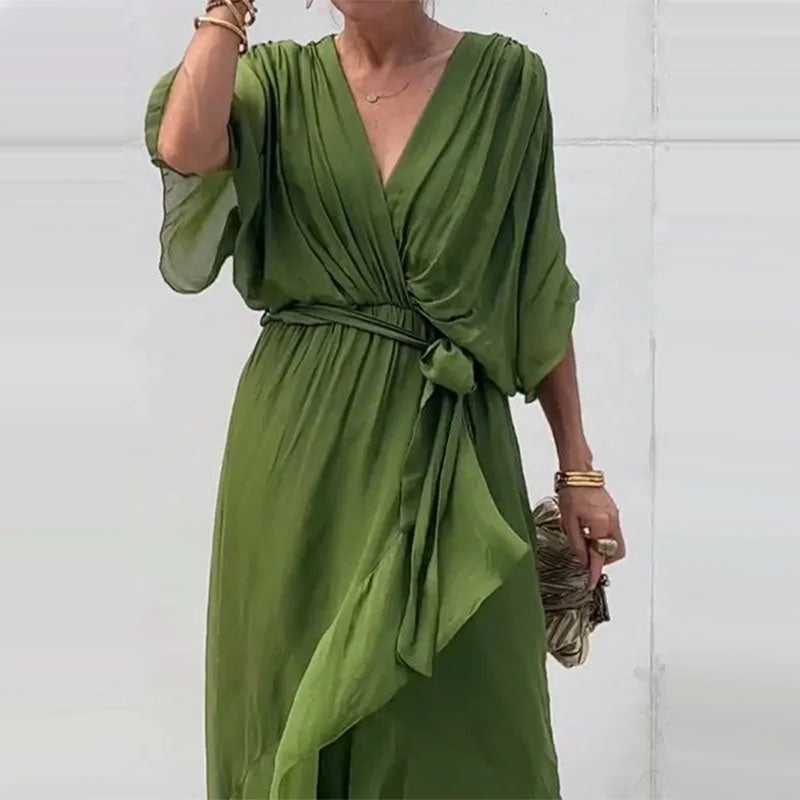 Fallaway Maxi Dress with V-Neck – Elara