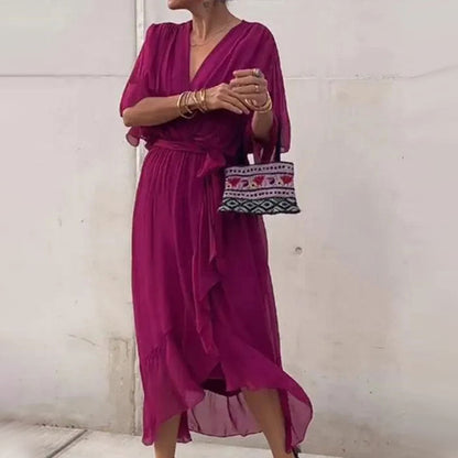 Fallaway Maxi Dress with V-Neck – Elara
