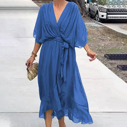 Fallaway Maxi Dress with V-Neck – Elara