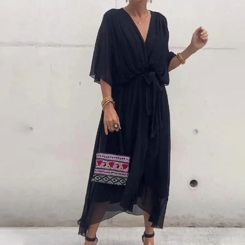 Fallaway Maxi Dress with V-Neck – Elara