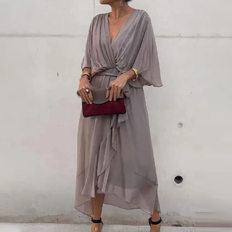 Fallaway Maxi Dress with V-Neck – Elara
