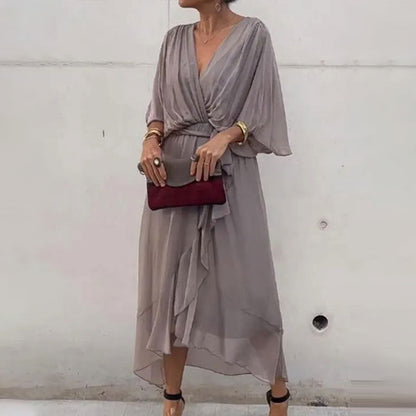 Fallaway Maxi Dress with V-Neck – Elara
