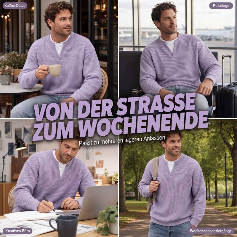 Four-photo collage of the lilac top worn at a cafe, an airport, a creative office desk and on a park walk. 7