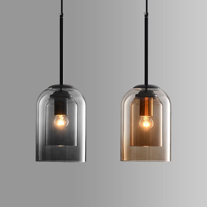 Smoke grey and amber versions side by side, each with a black rod and double glass shade 2