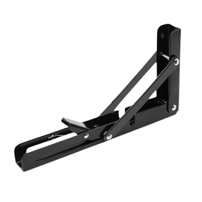 Single folding bracket in black finish, opened out, shown on a plain white background 9