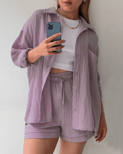 Two-piece women's summer outfit with shirt and trousers – Mila
