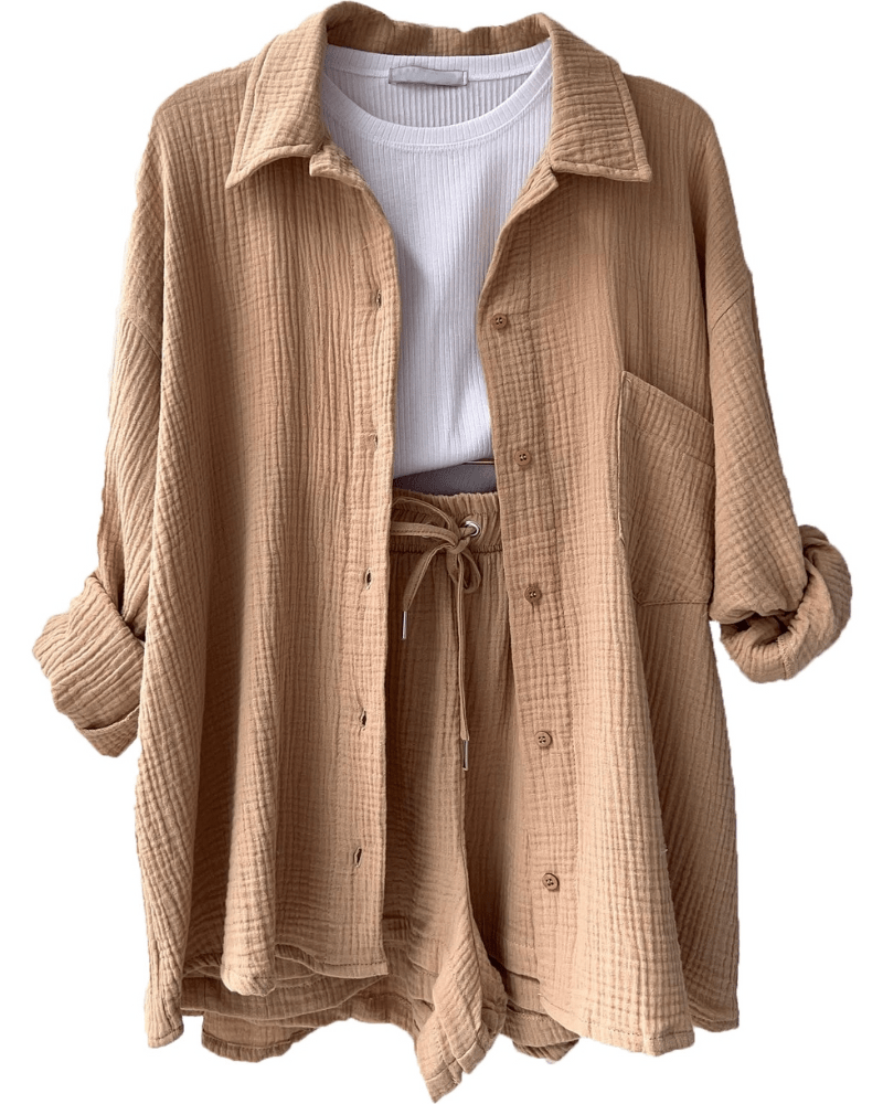 Two-piece women's summer outfit with shirt and trousers – Mila
