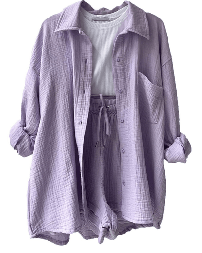 Two-piece women's summer outfit with shirt and trousers – Mila