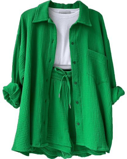 Two-piece women's summer outfit with shirt and trousers – Mila