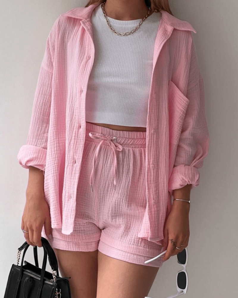 Two-piece women's summer outfit with shirt and trousers – Mila