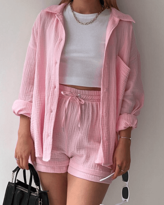 Two-piece women's summer outfit with shirt and trousers – Mila