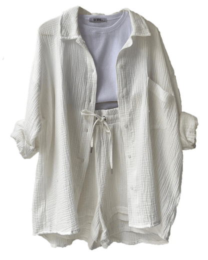 Two-piece women's summer outfit with shirt and trousers – Mila