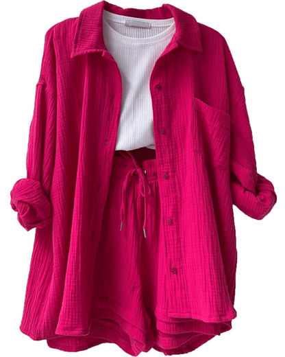 Two-piece women's summer outfit with shirt and trousers – Mila